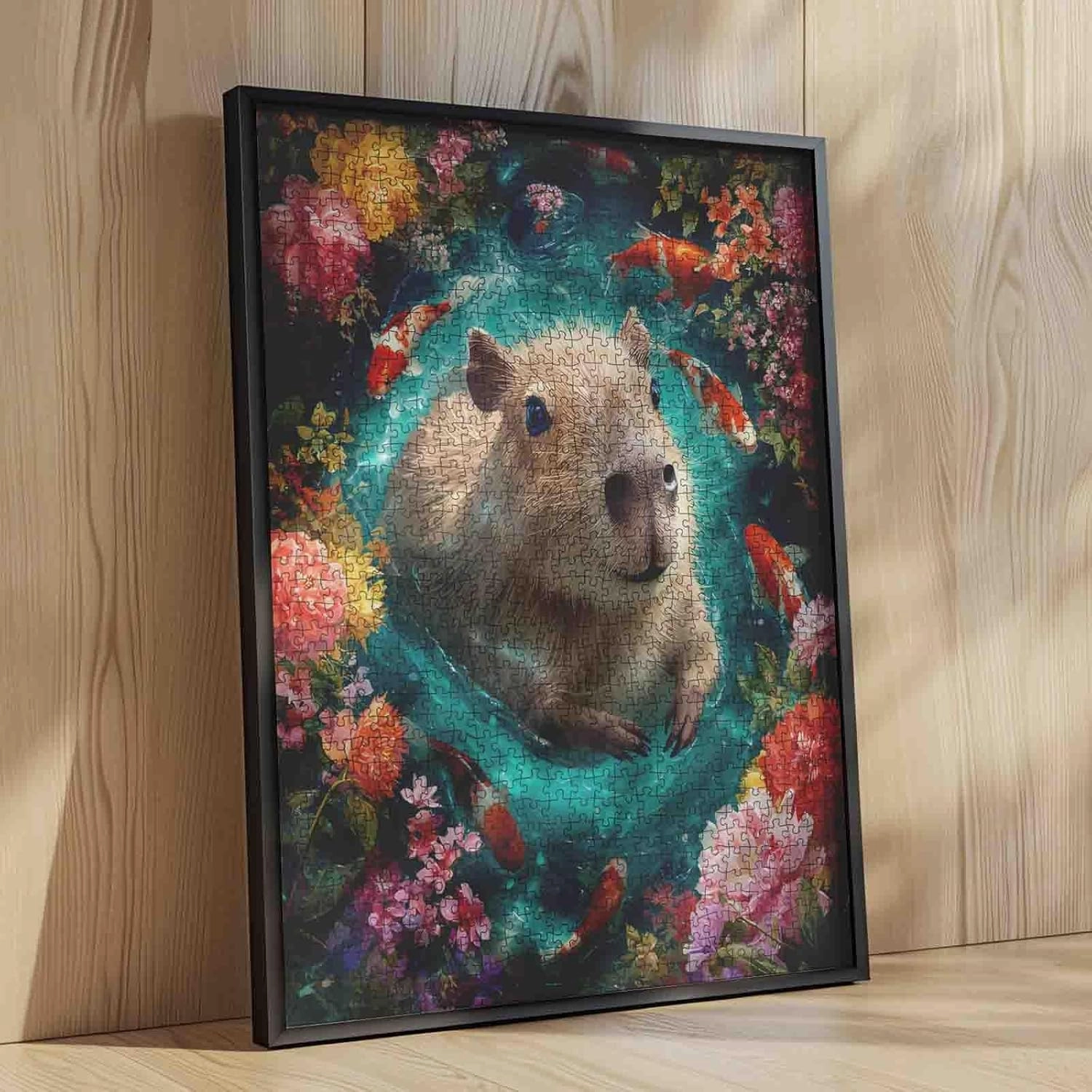 Cute Capybara Swimming Jigsaw Puzzles for Adults Animals Koi Fish 1000 Pieces Puzzles for Family Activity Games Flowers Art Jigsaw Puzzle DIY Craft Puzzles Home Decor Unique Gift 20x27 Inches