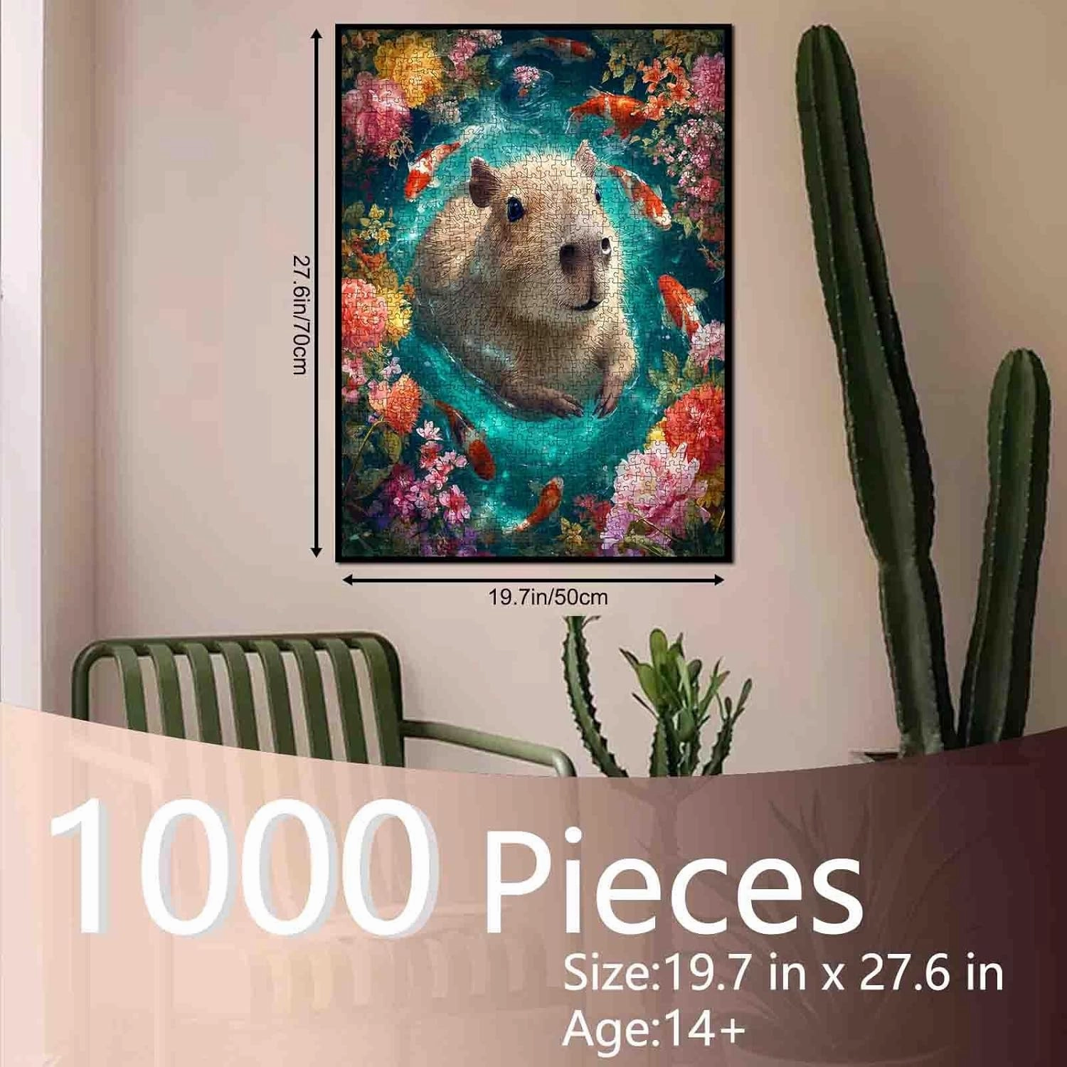 Cute Capybara Swimming Jigsaw Puzzles for Adults Animals Koi Fish 1000 Pieces Puzzles for Family Activity Games Flowers Art Jigsaw Puzzle DIY Craft Puzzles Home Decor Unique Gift 20x27 Inches