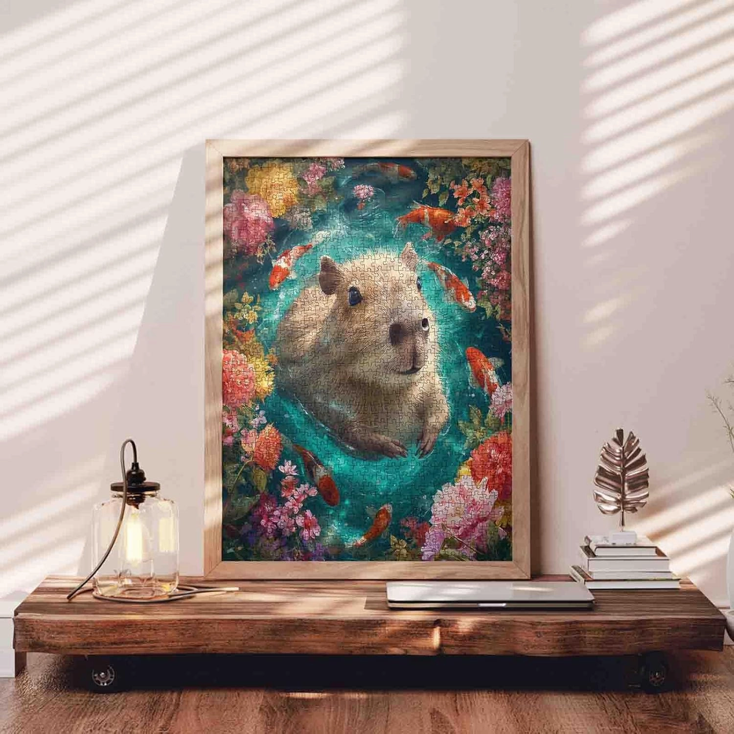 Cute Capybara Swimming Jigsaw Puzzles for Adults Animals Koi Fish 1000 Pieces Puzzles for Family Activity Games Flowers Art Jigsaw Puzzle DIY Craft Puzzles Home Decor Unique Gift 20x27 Inches