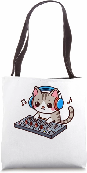 Cute Kawaii Cat Plays On a Mixing Board Sound Audio Engineer Tote Bag