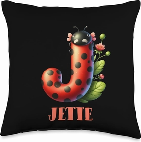 Cute Ladybug Letter Jette Name Ladybug Insect Throw Pillow