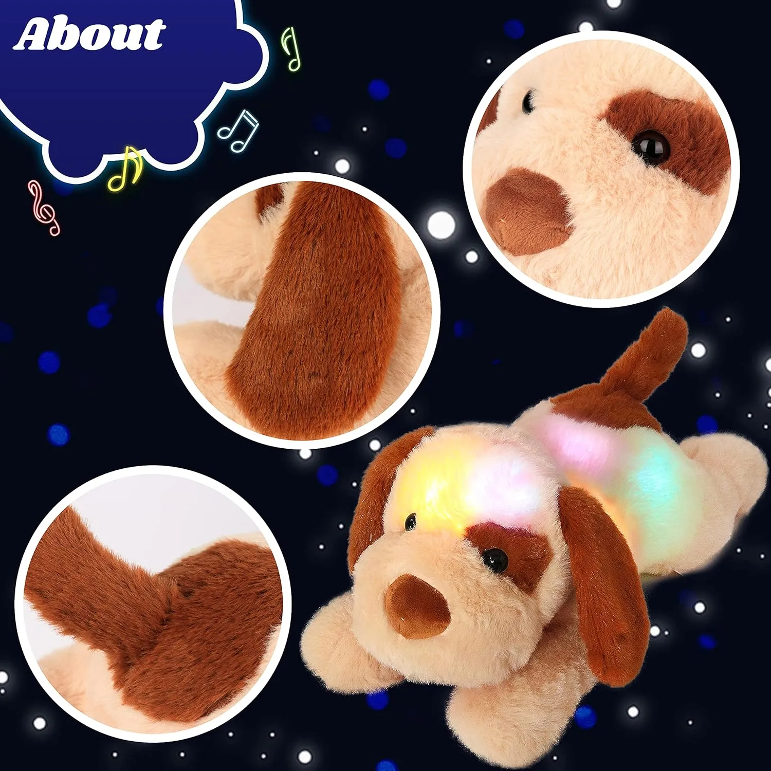 Cuteoy Musical Plush Dog Stuffed Animal Soft Glowing LED Light-up Nightlight Toys Singing Lullabies Birthday Christmas Plushies Puppy Gifts for Kids Boys Girls,14"