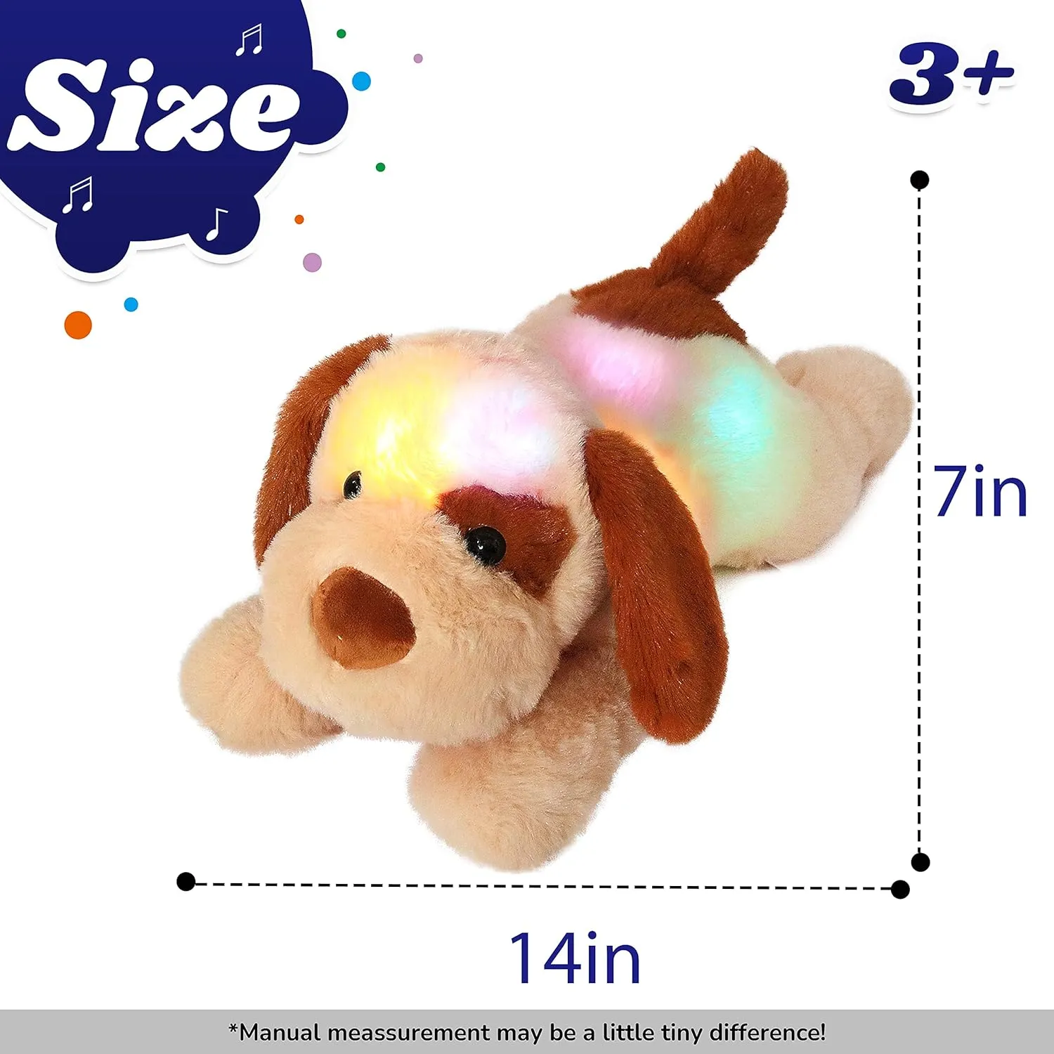 Cuteoy Musical Plush Dog Stuffed Animal Soft Glowing LED Light-up Nightlight Toys Singing Lullabies Birthday Christmas Plushies Puppy Gifts for Kids Boys Girls,14"