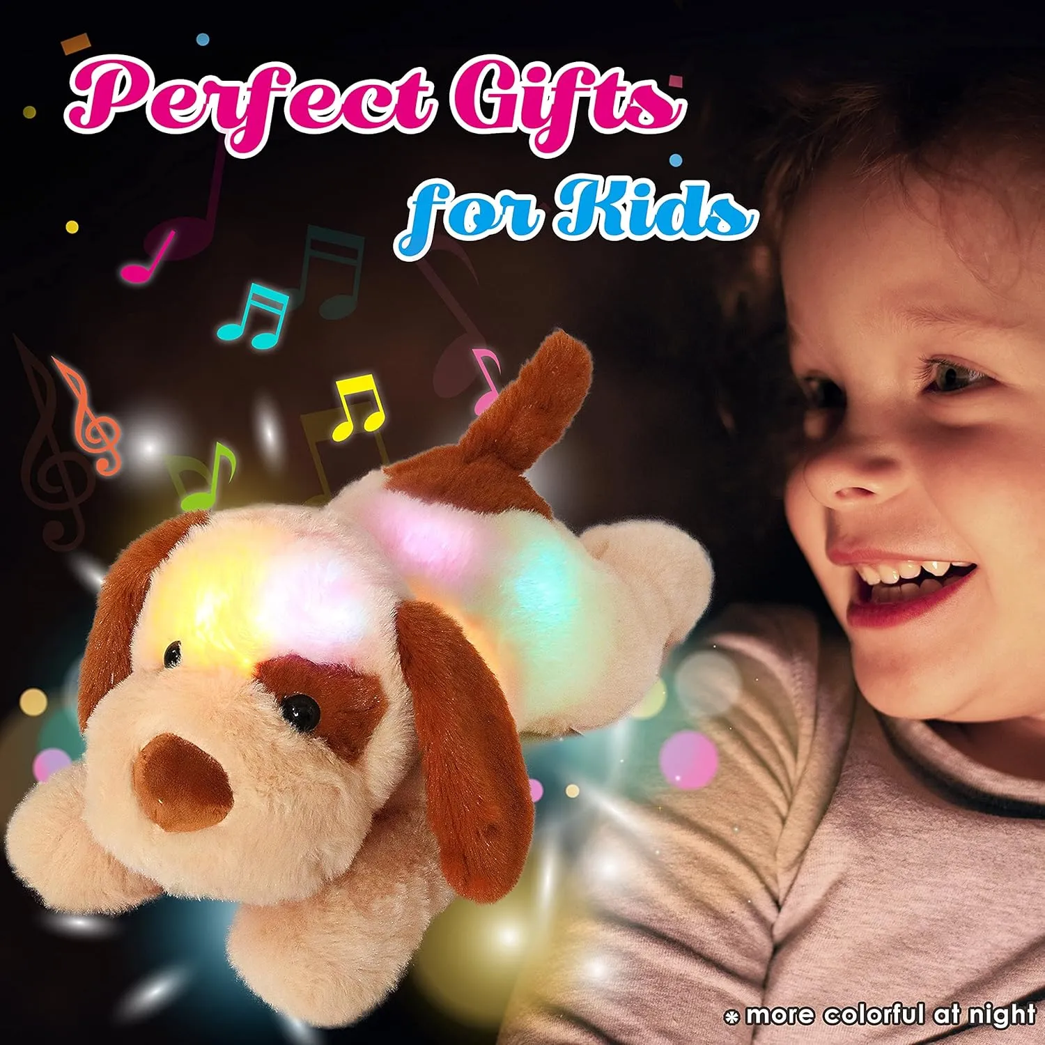 Cuteoy Musical Plush Dog Stuffed Animal Soft Glowing LED Light-up Nightlight Toys Singing Lullabies Birthday Christmas Plushies Puppy Gifts for Kids Boys Girls,14"