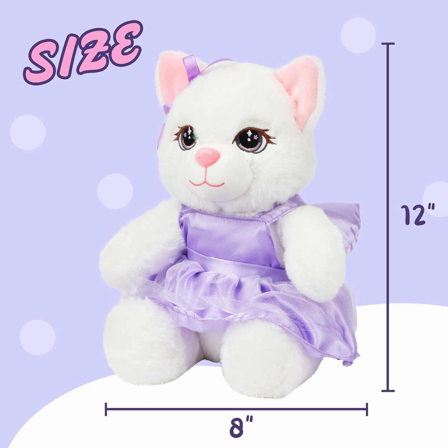 Cuteoy White Cat Stuffed Animal in Purple Dress Soft Plush Kitty Toy Cute Plushies for Girls Boys Birthday