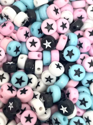 Cutie Star Coin Bead Assortment, 7mm Beads, Spacers for Alphabet Beads, Spacers for Letter Beads, Star Beads, Kawaii Beads, Unique Beads