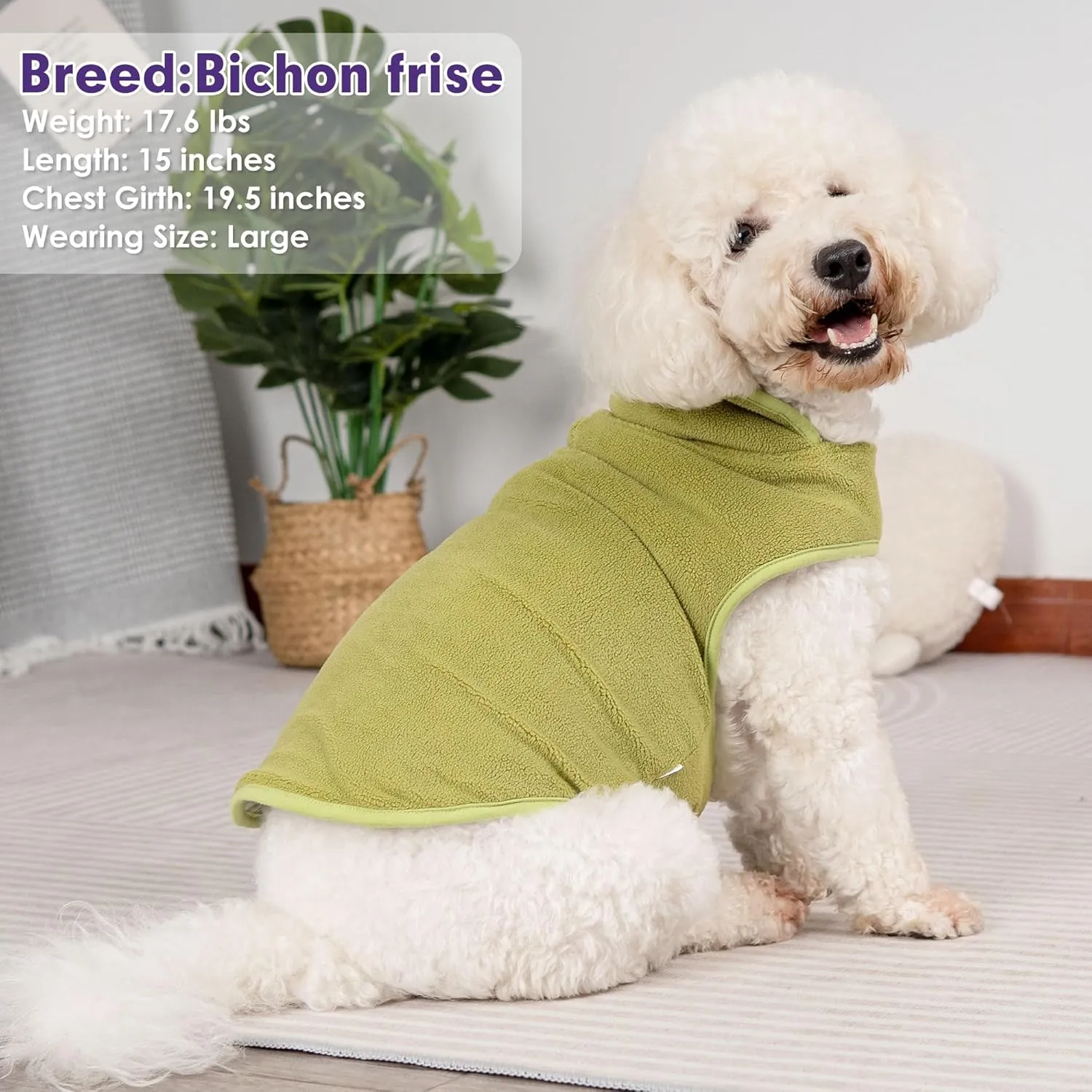 Cyeollo Warm Dog Coat - Fleece Sherpa Winter Sweater, Turtleneck Dog Jacket with Leash Hole, Soft Reversible Coat for Cold Weather, Green, S-M-L