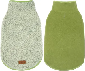 Cyeollo Warm Dog Coat - Fleece Sherpa Winter Sweater, Turtleneck Dog Jacket with Leash Hole, Soft Reversible Coat for Cold Weather, Green, S-M-L