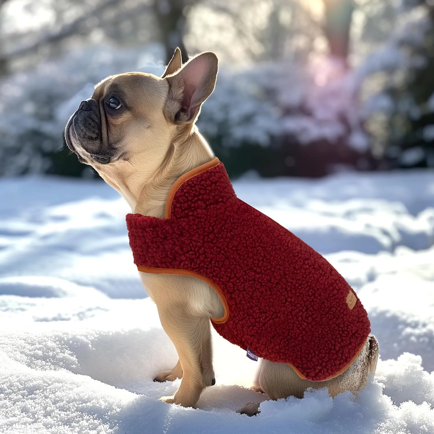 Cyeollo Warm Dog Coat - Fleece Sherpa Winter Sweater, Turtleneck Jacket Vest for Small to Large Dogs, Soft Reversible Coats for Cold Weather, Burgundy, L