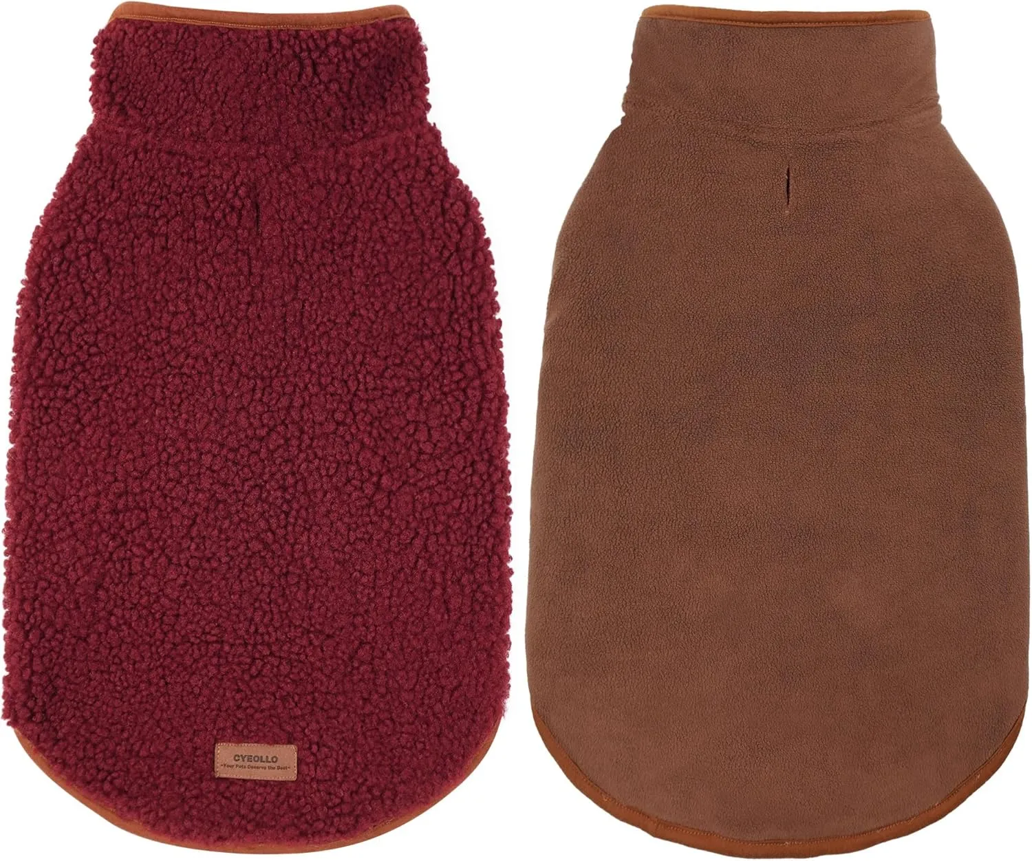 Cyeollo Warm Dog Coat - Fleece Sherpa Winter Sweater, Turtleneck Jacket Vest for Small to Large Dogs, Soft Reversible Coats for Cold Weather, Burgundy, L