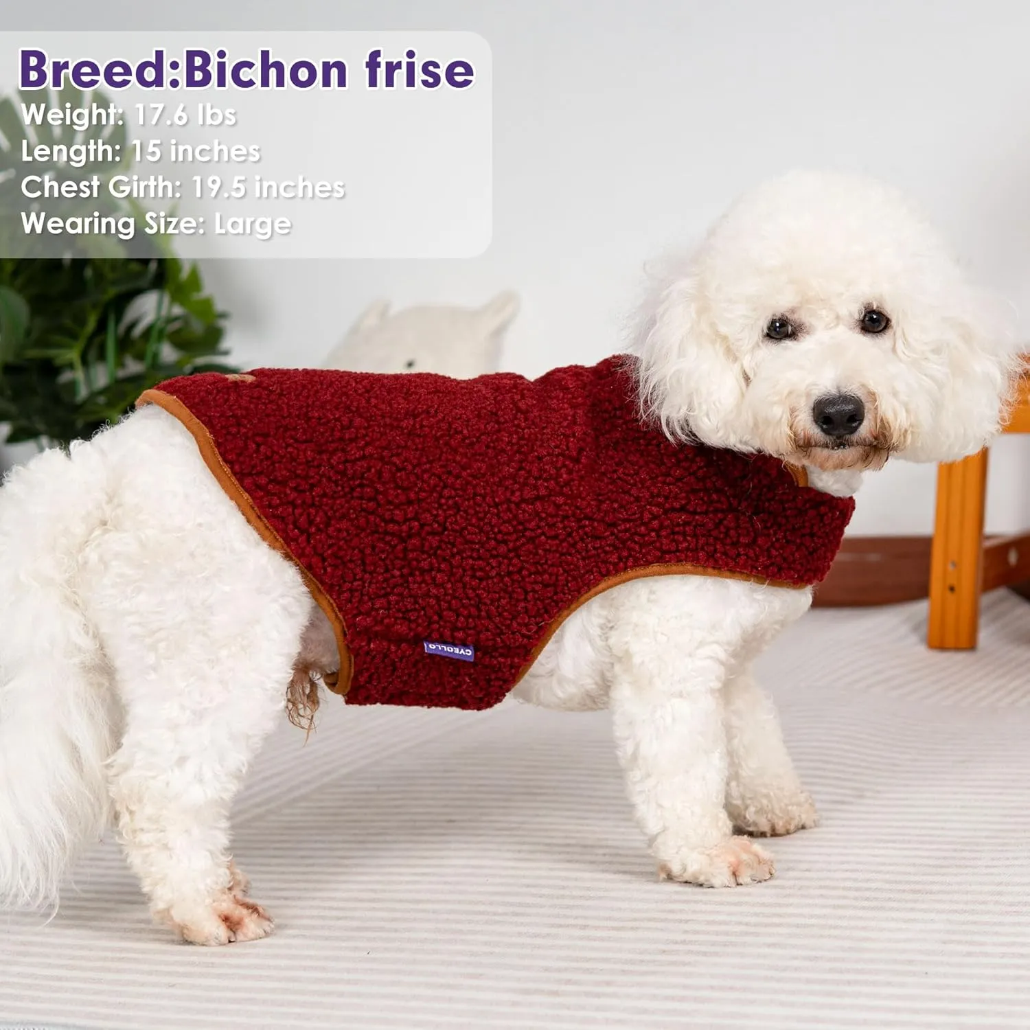 Cyeollo Warm Dog Coat - Fleece Sherpa Winter Sweater, Turtleneck Jacket Vest for Small to Large Dogs, Soft Reversible Coats for Cold Weather, Burgundy, L
