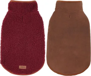 Cyeollo Warm Dog Coat - Fleece Sherpa Winter Sweater, Turtleneck Jacket Vest for Small to Large Dogs, Soft Reversible Coats for Cold Weather, Burgundy, L