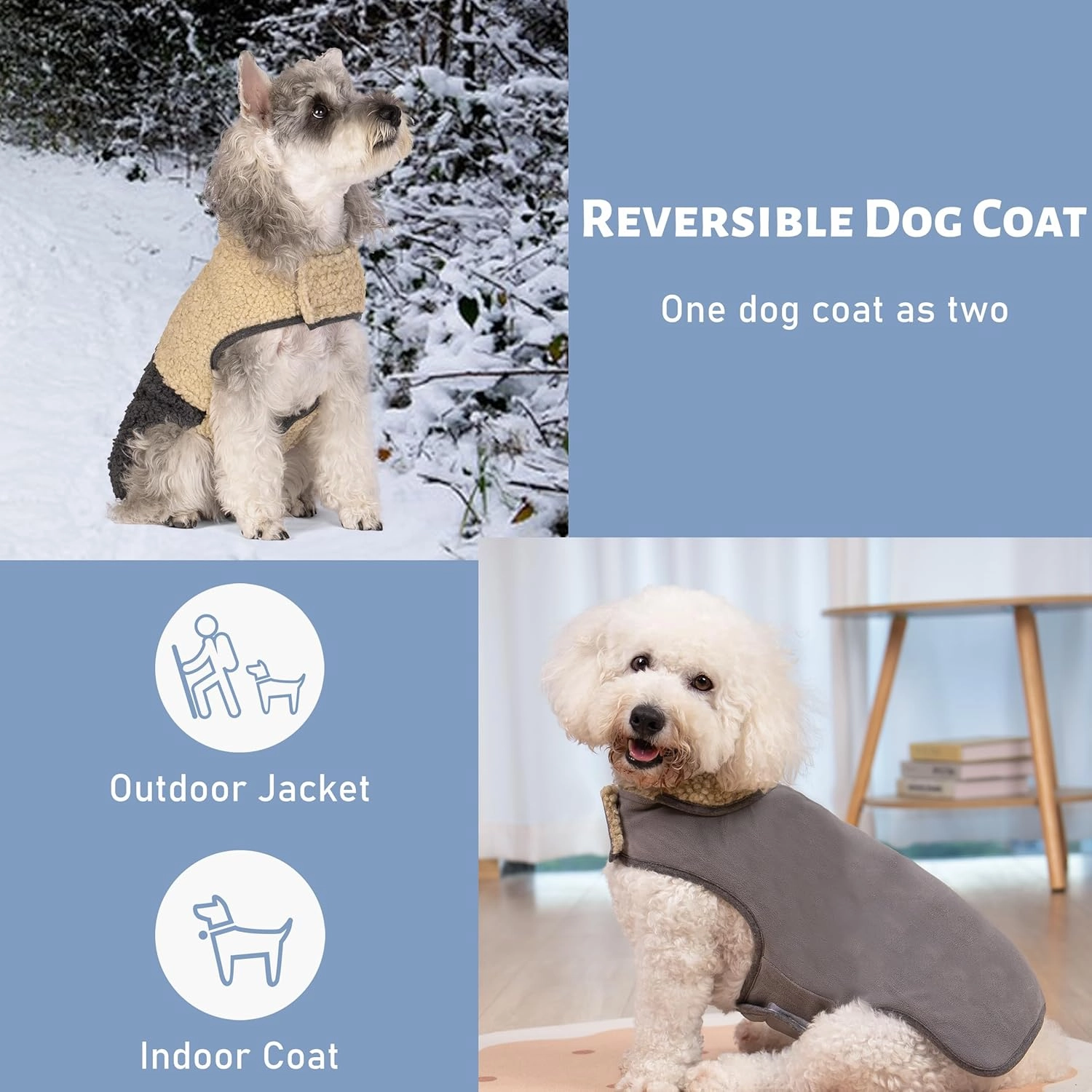 cyeollo Warm Dog Coat Sherpa Dog Winter Coat, Reversible Fleece Dog Jackets Sweater Vest for Small Dogs Male with Leash Hole, Soft Cold Weather Dog Clothes, Khaki M