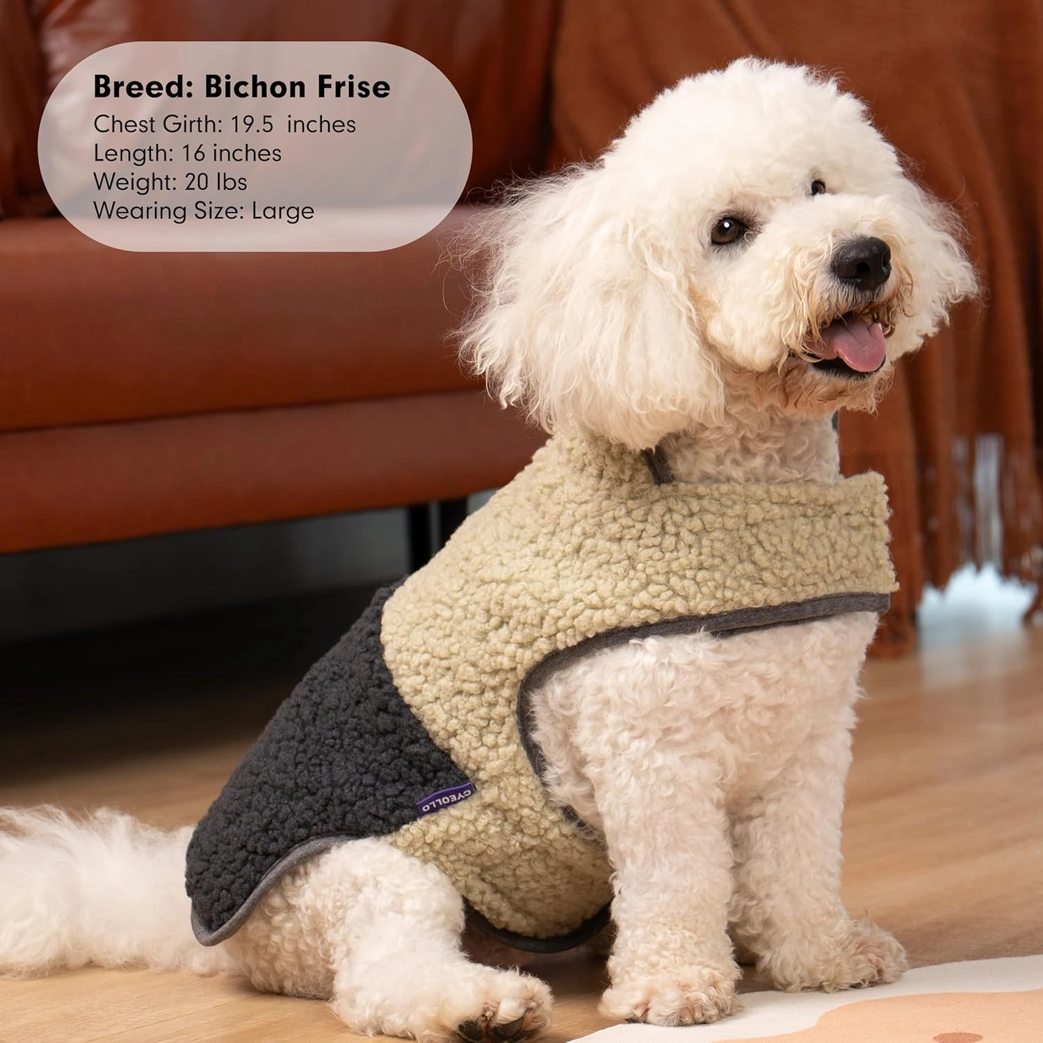 cyeollo Warm Dog Coat Sherpa Dog Winter Coat, Reversible Fleece Dog Jackets Sweater Vest for Small Dogs Male with Leash Hole, Soft Cold Weather Dog Clothes, Khaki M