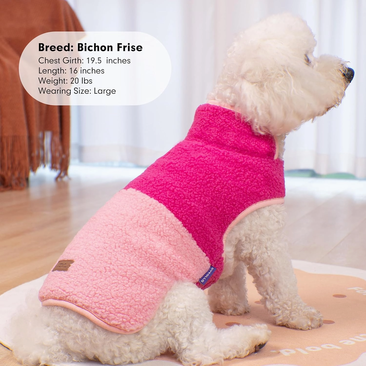 cyeollo Warm Winter Dog Coat, Reversible Fleece Lined Coat and Jacket Sets for Small Dogs; Soft Rose Red L