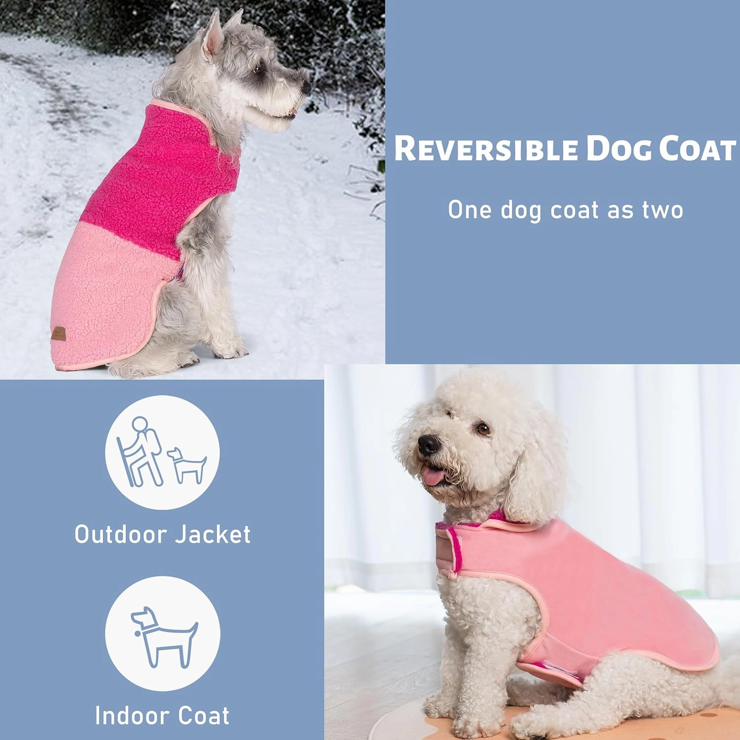 cyeollo Warm Winter Dog Coat, Reversible Fleece Lined Coat and Jacket Sets for Small Dogs; Soft Rose Red L