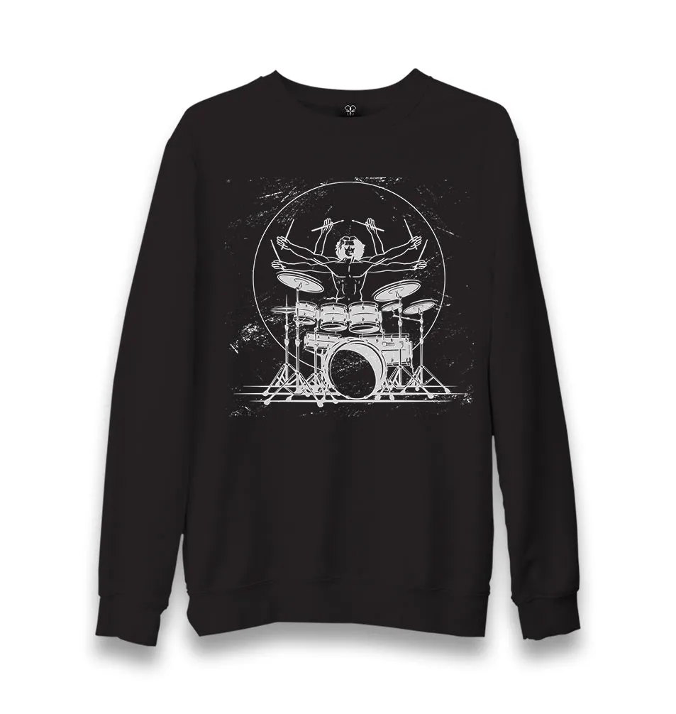 Da Vinci Man Drum Playing Unisex Black Sweatshirt