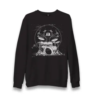 Da Vinci Man Drum Playing Unisex Black Sweatshirt