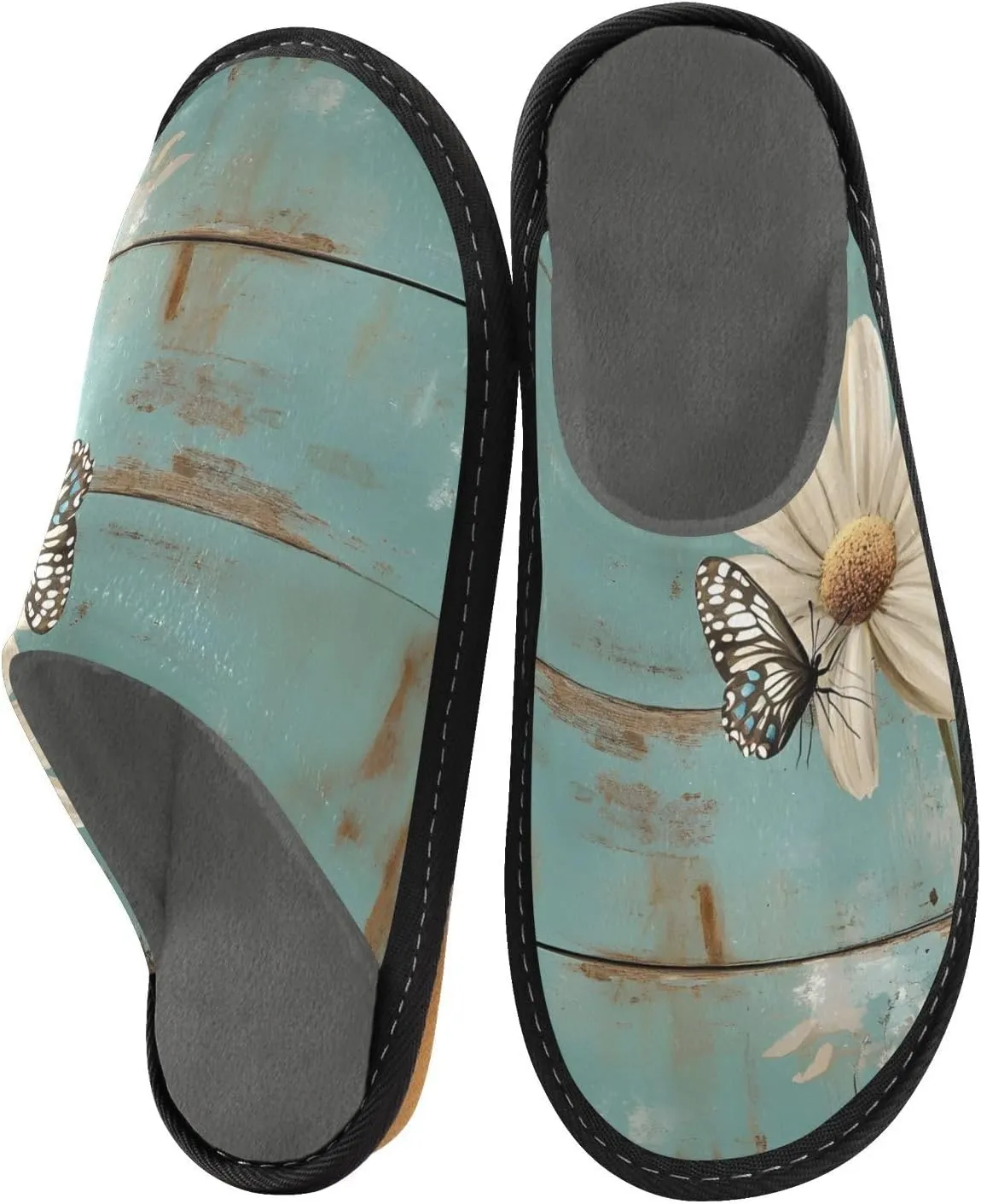 Daisy Rustic Board Mens Womens Cozy Memory Foam Scuff Slippers Cute Indoor/Outdoor Slippers Size 4-5