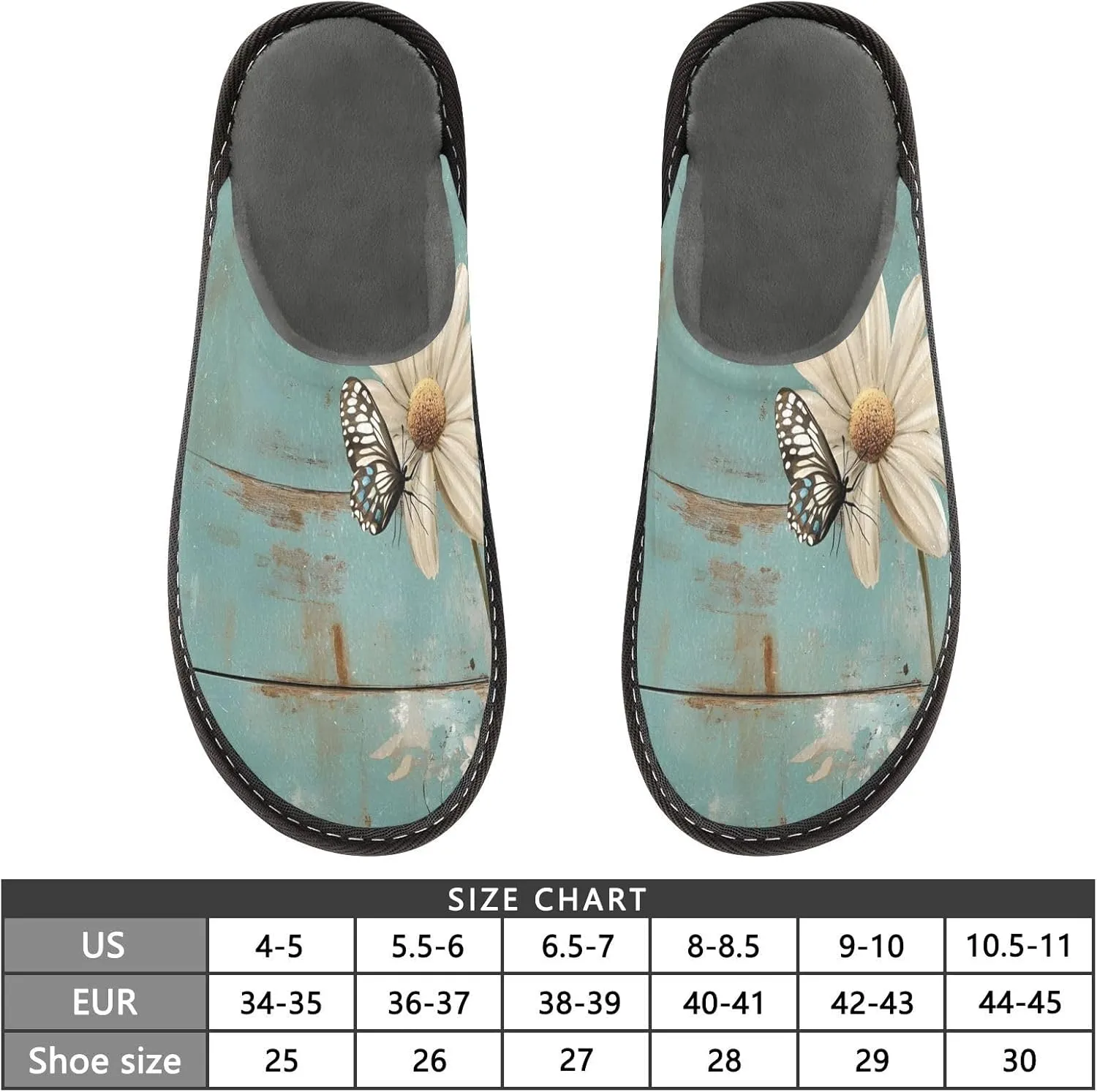 Daisy Rustic Board Mens Womens Cozy Memory Foam Scuff Slippers Cute Indoor/Outdoor Slippers Size 4-5