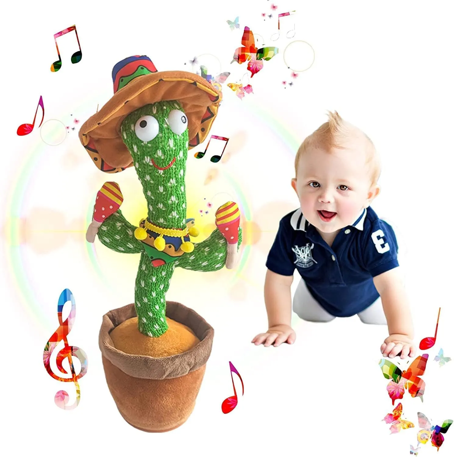Dancing Cactus Talking Toy - Interactive Singing Baby Toy for 0-12 Months Infants, Tummy Time Toys for 1 Year Old Boy/Girl, Sensory Toy for Toddlers (6  Months Easter Basket Stuffers