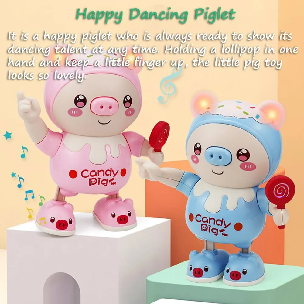 Dancing Piglet Toy, Lovely Dancing Piggy Toy Electric Candy Pig Musical Toy Little Pig Musical Toy for Kids with Dynamic Music & Cool Lights| Legs Move Sideways| Body Twist (Blue)