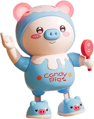 Dancing Piglet Toy, Lovely Dancing Piggy Toy Electric Candy Pig Musical Toy Little Pig Musical Toy for Kids with Dynamic Music & Cool Lights| Legs Move Sideways| Body Twist (Blue)