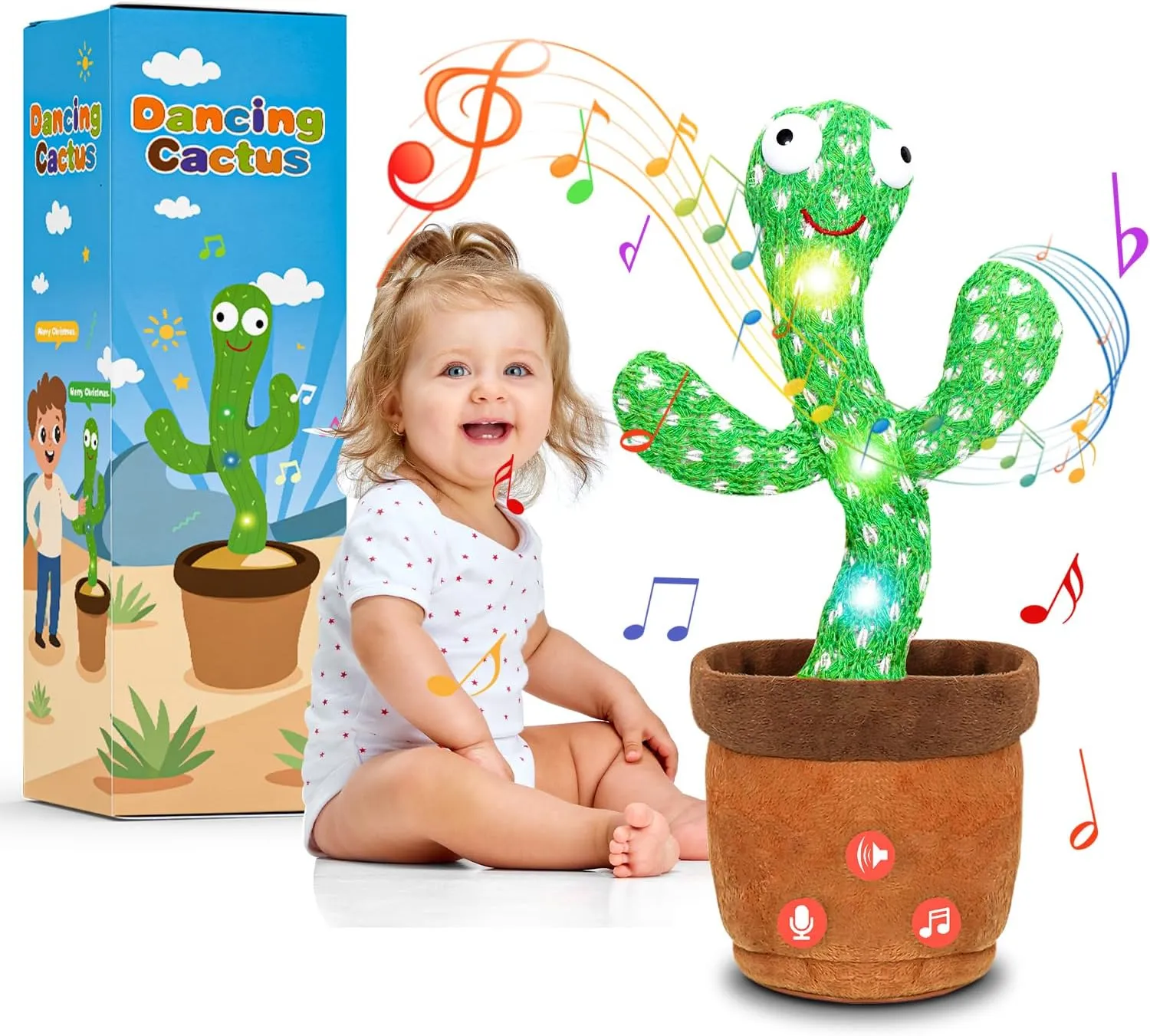 Dancing Talking Cactus Toy for Baby Toddlers, Boys Girls' Gifts Singing Mimicking Cactus Baby Toy Recording Repeating What You Say with 120 English Songs