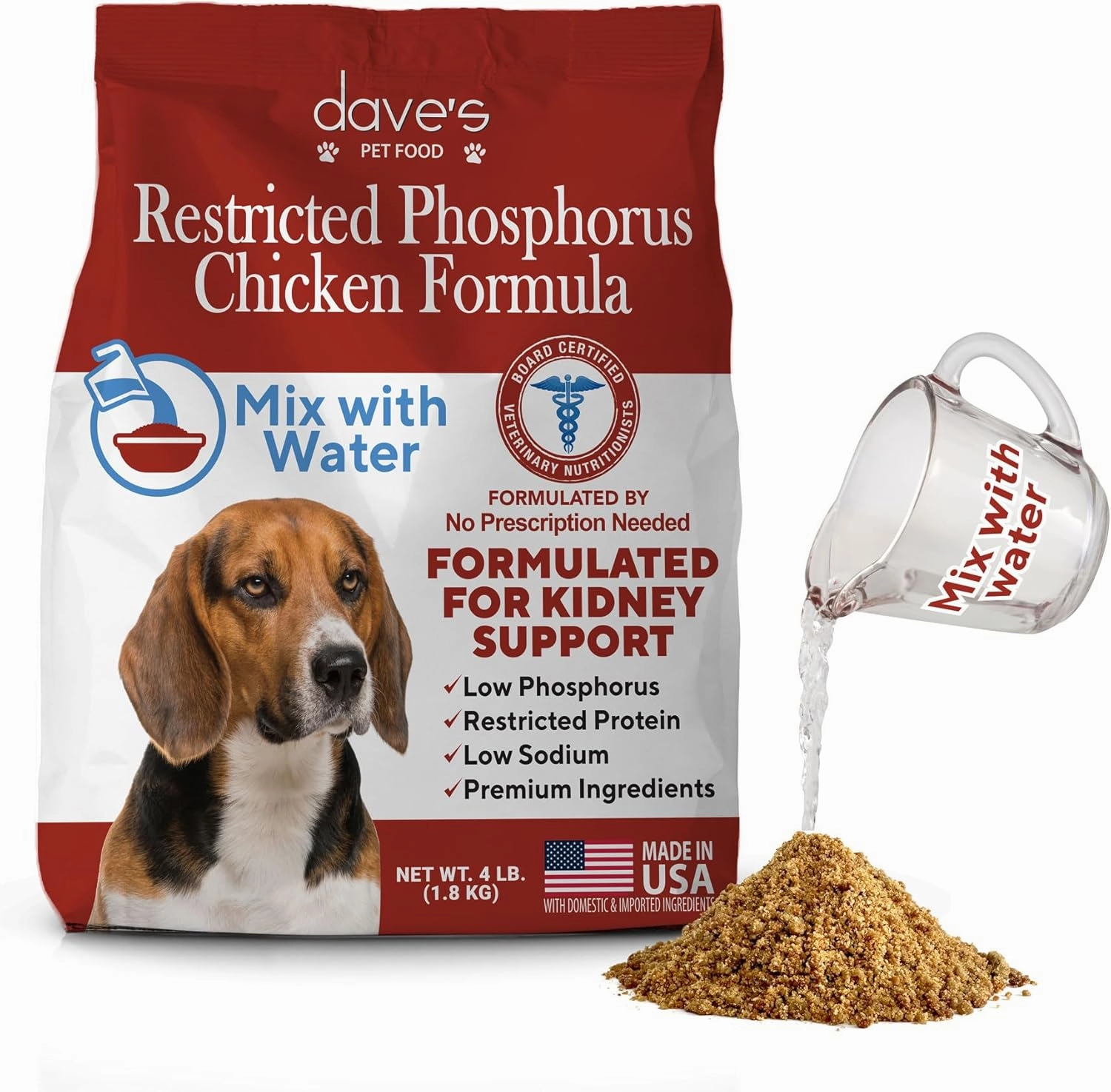 Dave’s Pet Food Kidney Care Dog Food (Chicken Formula Crumble), Non-Prescription, Low Phosphorus, Low Protein , Renal Kidney Support, Vet Formulated, 4 lb