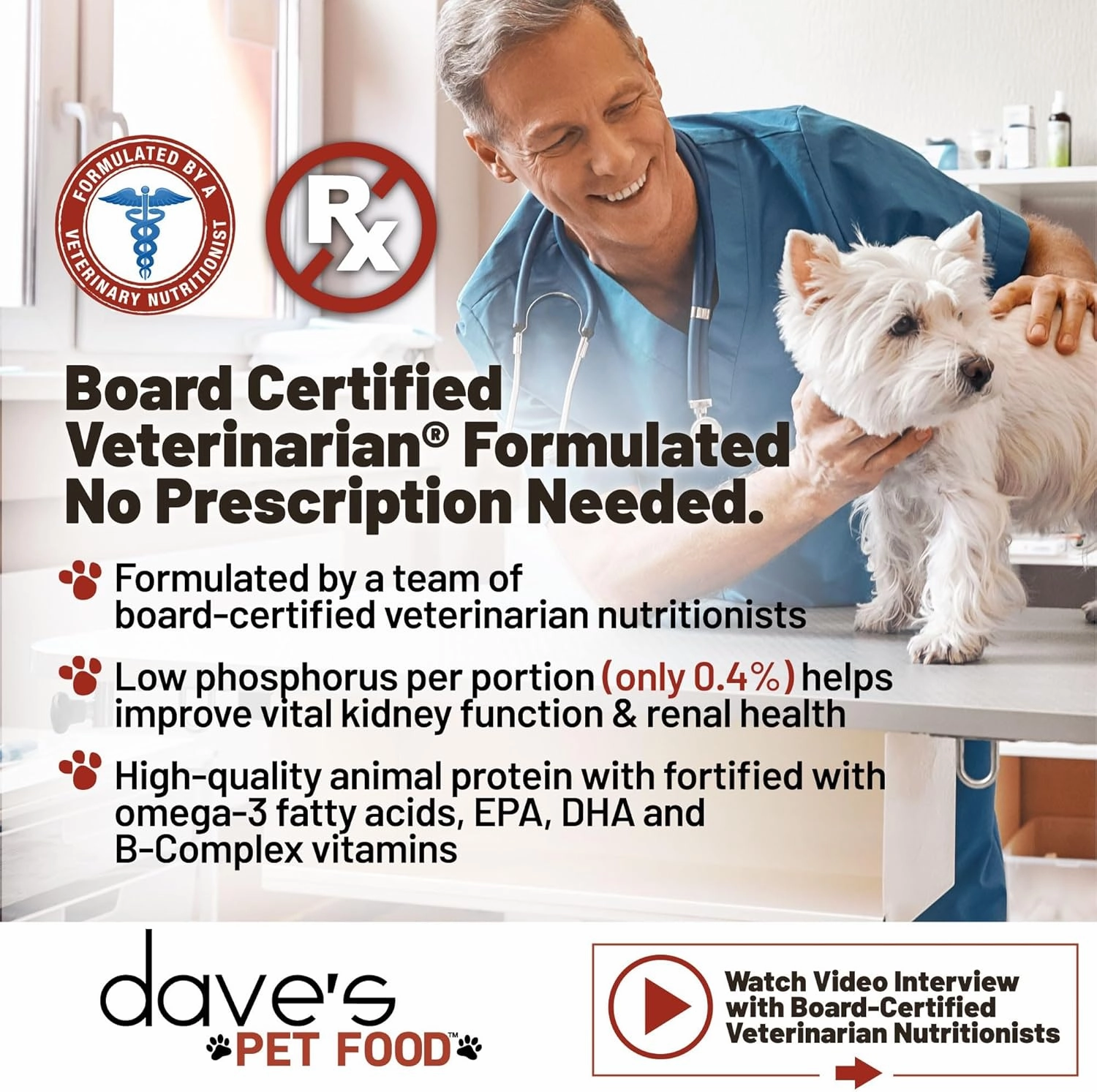 Dave’s Pet Food Kidney Care Dog Food (Chicken Formula Crumble), Non-Prescription, Low Phosphorus, Low Protein , Renal Kidney Support, Vet Formulated, 4 lb
