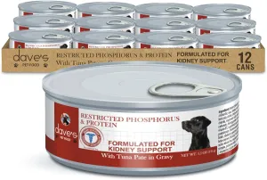 Dave's Pet Food Kidney Care Dog Food (Tuna Pate), Wet Renal Dog Food, Non-Prescription Low Phosphorus, Renal Kidney Support, Vet Formulated, 5.5 oz, (12 Pack)