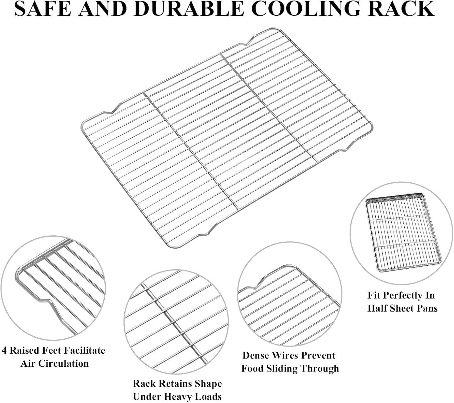 Deedro Baking Sheet with Rack Set [2 Sheets   2 Racks], Stainless Steel Cookie Half Sheets Baking Pan Oven Tray with Cooling Rack, 17.32 x 12.28 x 1 Inch, Heavy Duty, Non-toxic, Easy Clean