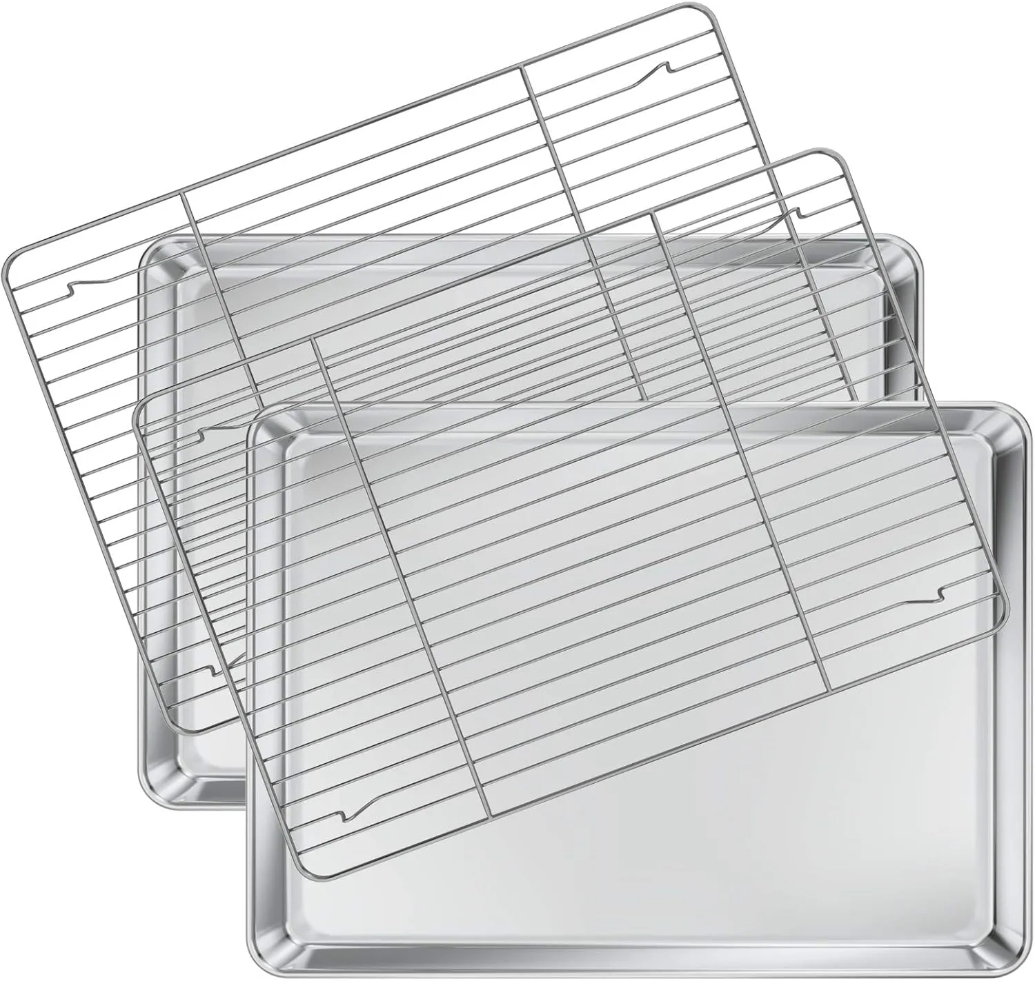Deedro Baking Sheet with Rack Set [2 Sheets   2 Racks], Stainless Steel Cookie Half Sheets Baking Pan Oven Tray with Cooling Rack, 17.32 x 12.28 x 1 Inch, Heavy Duty, Non-toxic, Easy Clean