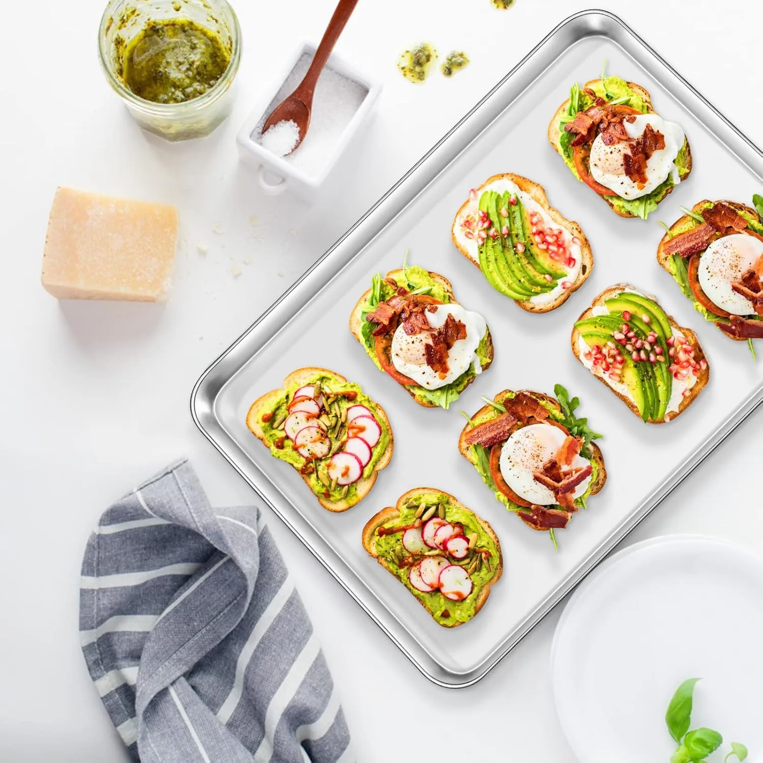 Deedro Baking Sheet with Rack Set [2 Sheets   2 Racks], Stainless Steel Cookie Half Sheets Baking Pan Oven Tray with Cooling Rack, 17.32 x 12.28 x 1 Inch, Heavy Duty, Non-toxic, Easy Clean