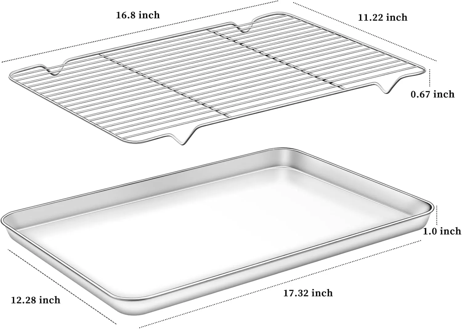 Deedro Baking Sheet with Rack Set [2 Sheets   2 Racks], Stainless Steel Cookie Half Sheets Baking Pan Oven Tray with Cooling Rack, 17.32 x 12.28 x 1 Inch, Heavy Duty, Non-toxic, Easy Clean