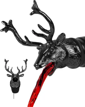 Deer Stag Head Wine Aerator Pourer Spout, Elk Olive Oil Liquor Bottle Decanter, Dark Grey Plated Creative Gifts for Alcohol Spirits Whiskey