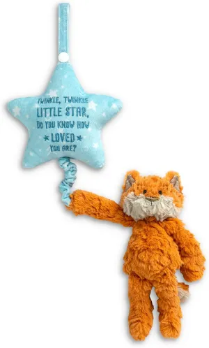 DEMDACO Fox 6 x 22 Inch Orange and Blue Childrens Musical Plush Stuffed Animal Pull Toy
