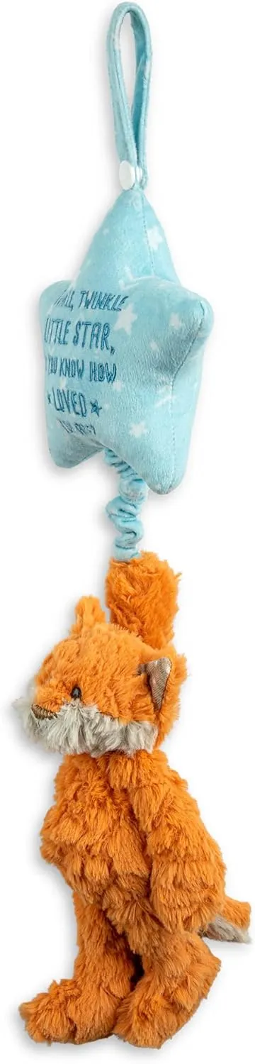 DEMDACO Fox 6 x 22 Inch Orange and Blue Childrens Musical Plush Stuffed Animal Pull Toy