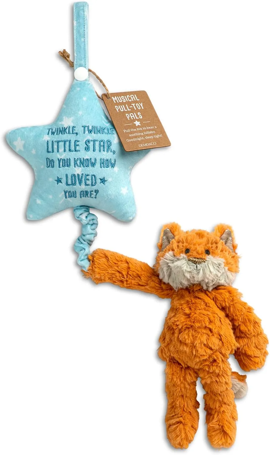 DEMDACO Fox 6 x 22 Inch Orange and Blue Childrens Musical Plush Stuffed Animal Pull Toy