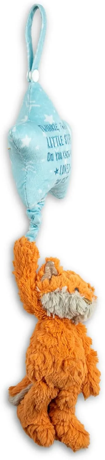 DEMDACO Fox 6 x 22 Inch Orange and Blue Childrens Musical Plush Stuffed Animal Pull Toy