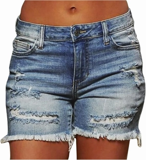 Denim Shorts for Women Mid Rise Ripped Jean Shorts Stretchy Folded Hem Hot Short Jeans Summer Fashion Dressy Casual