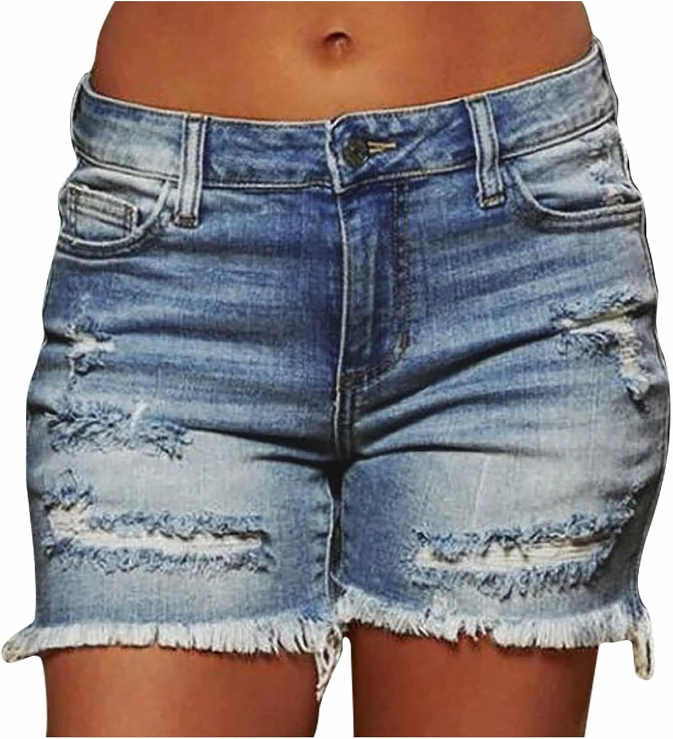 Denim Shorts for Women Mid Rise Ripped Jean Shorts Stretchy Folded Hem Hot Short Jeans Summer Fashion Dressy Casual