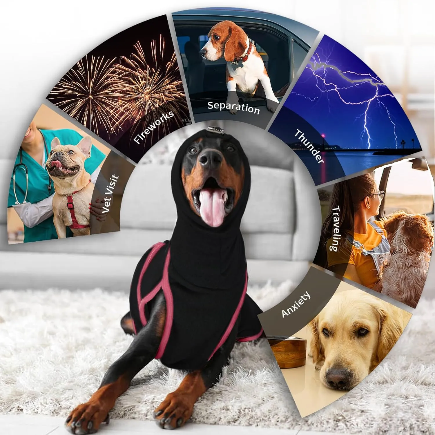DENTRUN Dog Calming Vest Anxiety Relief Shirts with Ear Wraps, Soft Dog Hoodie Noise Cancelling Ear Muffs for Firwork, Comfort Winter Warm Sweater Turtleneck Cold Weather Cozy Coat for Medium Dog