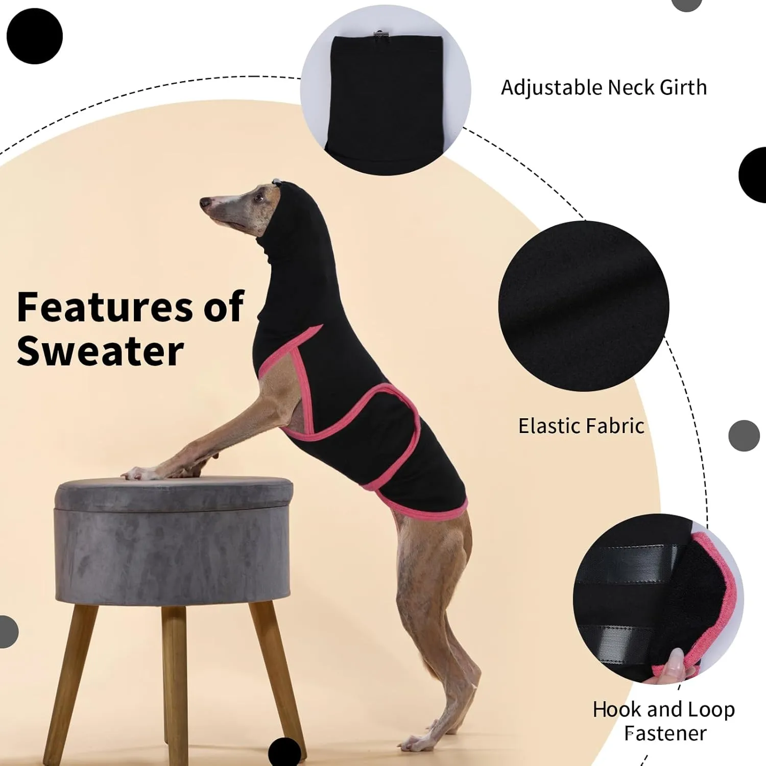 DENTRUN Dog Calming Vest Anxiety Relief Shirts with Ear Wraps, Soft Dog Hoodie Noise Cancelling Ear Muffs for Firwork, Comfort Winter Warm Sweater Turtleneck Cold Weather Cozy Coat for Medium Dog