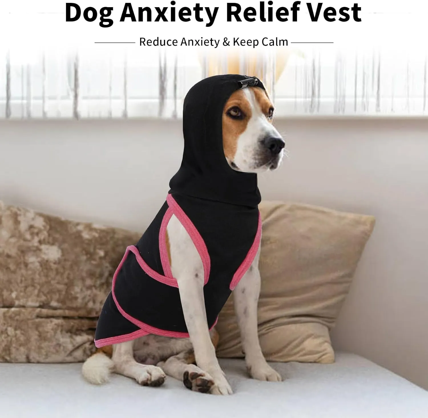 DENTRUN Dog Calming Vest Anxiety Relief Shirts with Ear Wraps, Soft Dog Hoodie Noise Cancelling Ear Muffs for Firwork, Comfort Winter Warm Sweater Turtleneck Cold Weather Cozy Coat for Medium Dog