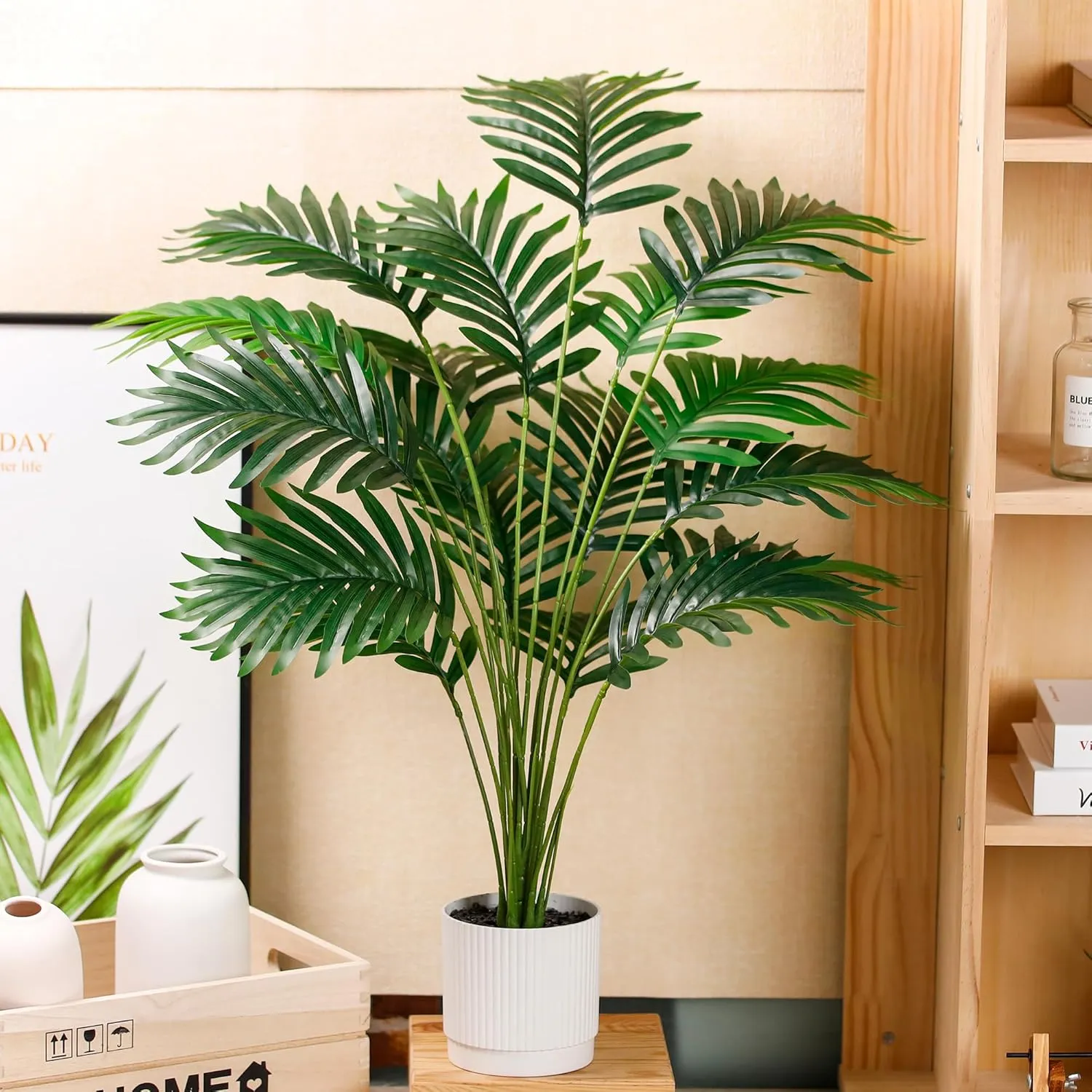 Der Rose 28'' Artificial Palm Tree Large Fake Tropical Faux Plants Indoor and Outdoor for Home Bathroom Porch Outside Patio Decor (White Pot)