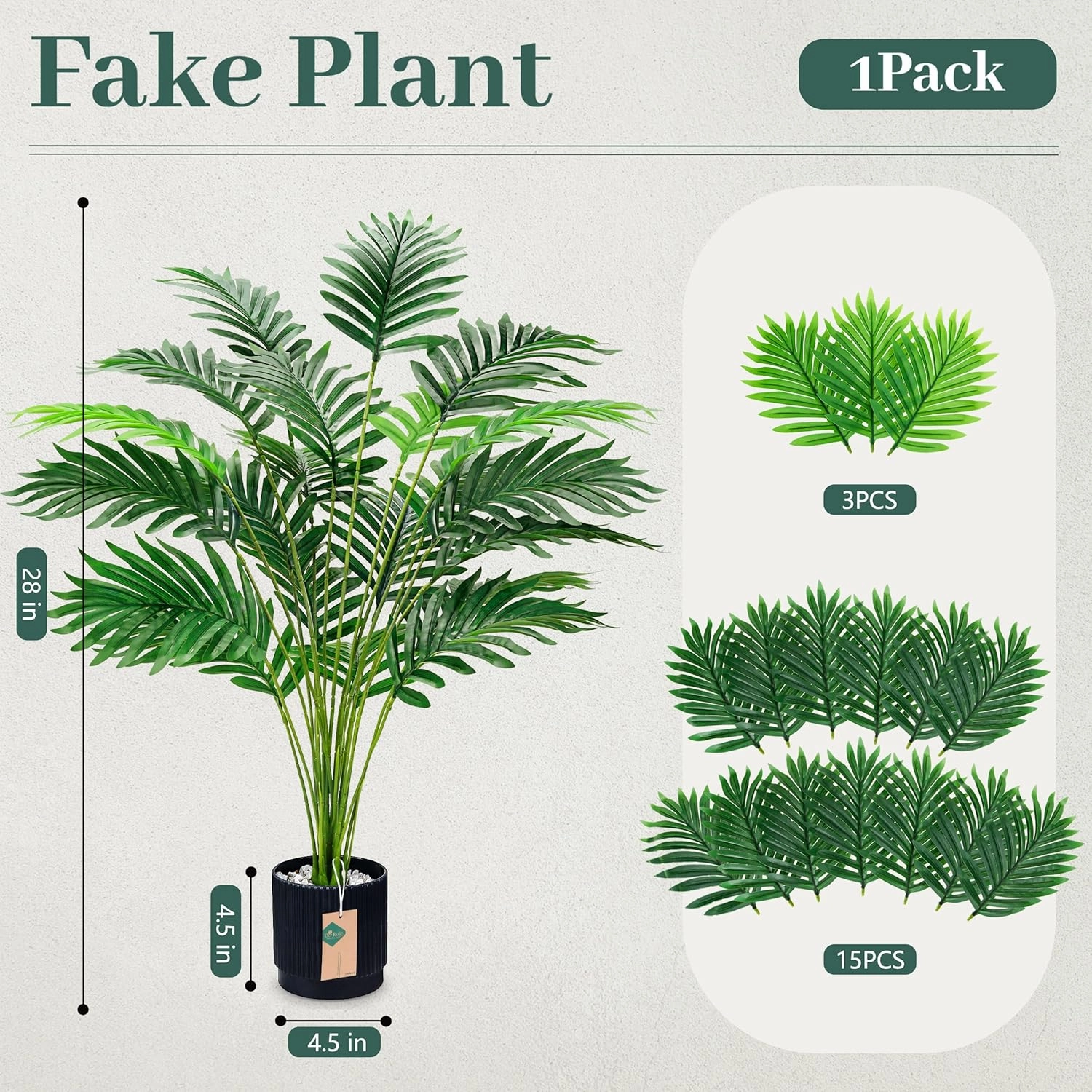 Der Rose 28'' Artificial Palm Tree Large Fake Tropical Faux Plants Indoor and Outdoor for Home Bathroom Porch Outside Patio Decor (Black Pot)