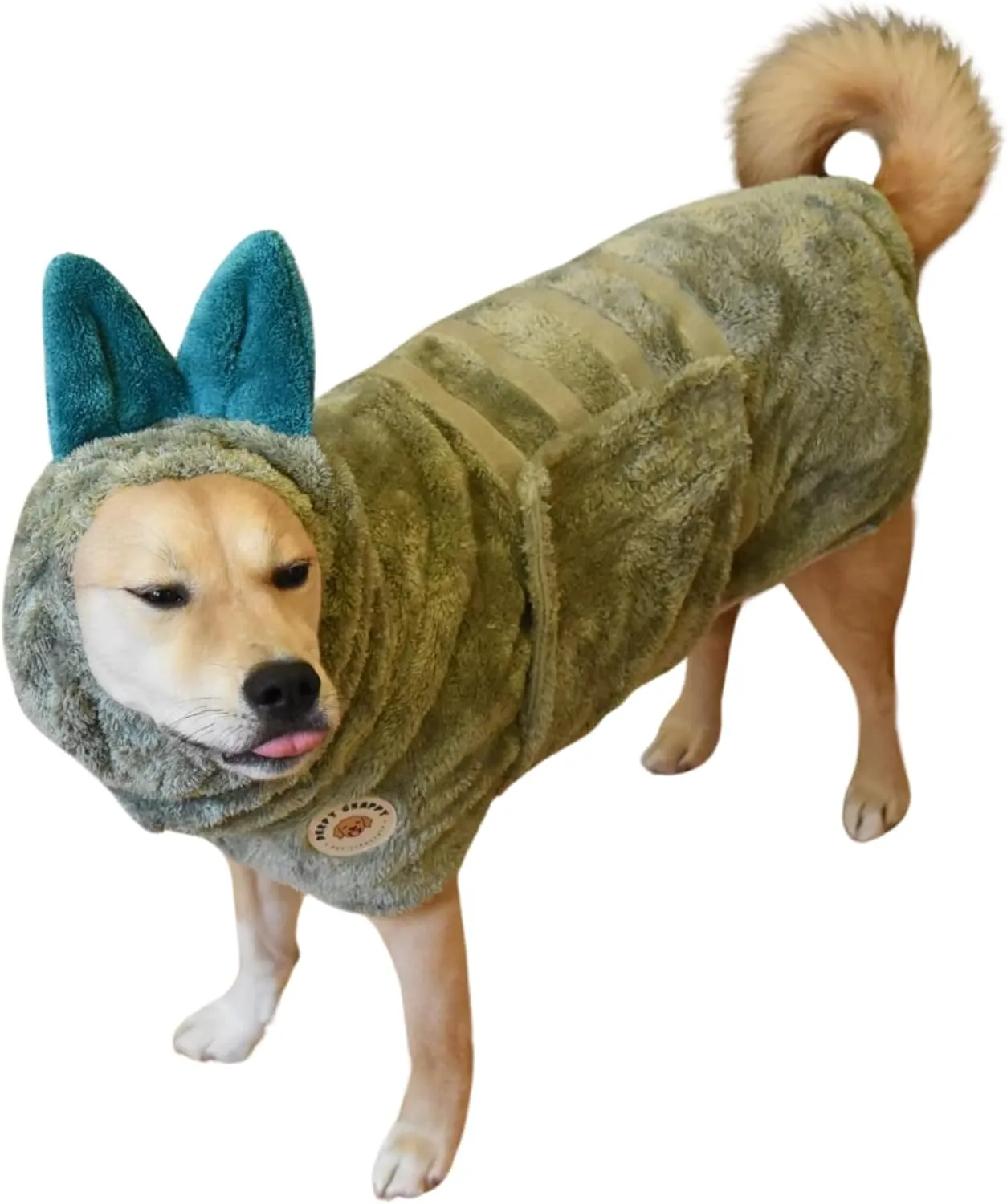 DERPYCHAPPY Premium Dog Towel Robe & Dog Bathrobe for Drying Dogs Made in Korea | Super Absorbent Quick & Adjustable Microfiber Bath Towel for Cats & Puppy Robes After Bath | Soft Warm Drying Coat