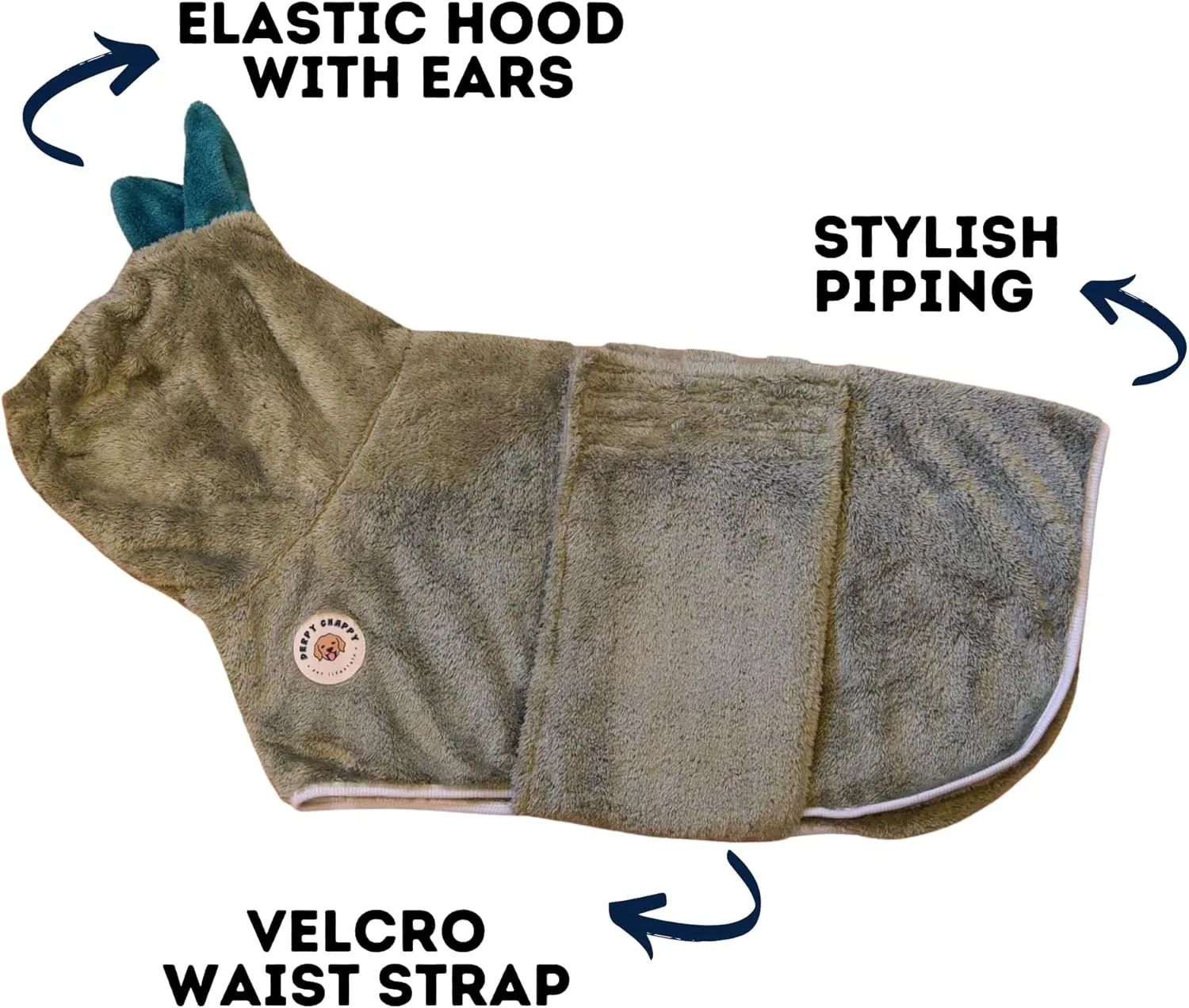 DERPYCHAPPY Premium Dog Towel Robe & Dog Bathrobe for Drying Dogs Made in Korea | Super Absorbent Quick & Adjustable Microfiber Bath Towel for Cats & Puppy Robes After Bath | Soft Warm Drying Coat