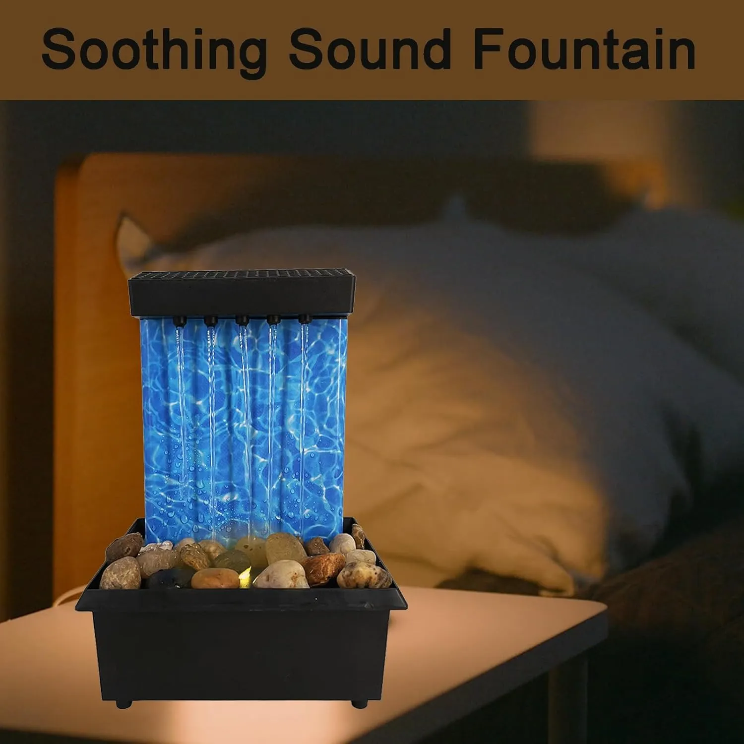 Desk Fountain Indoor Waterfall Tabletop Fountain USB/Battery Operated Waterfall Fountain Chinese Water Feature with LED Light,River Rocks for Home Office Decor Zen Relaxation Yoga Gifts (C)
